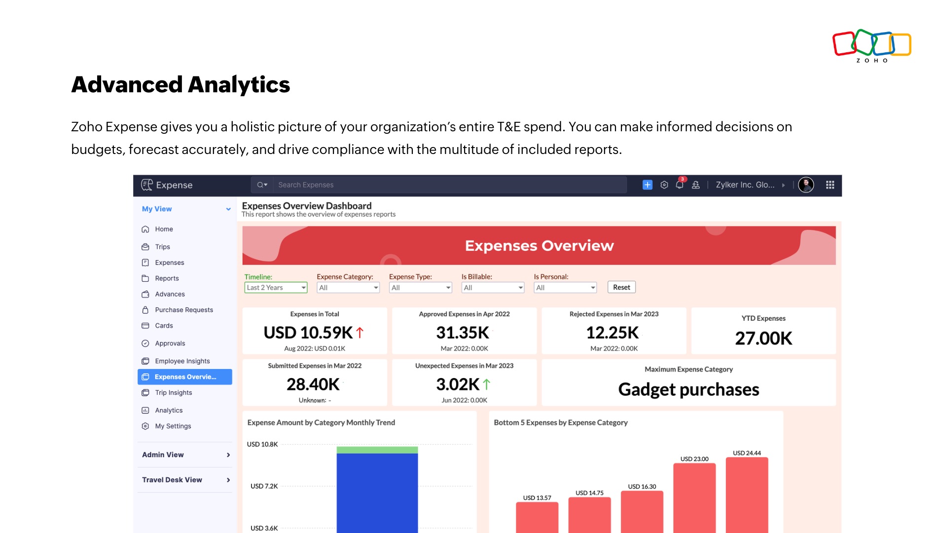 screenshot of Zoho Expense